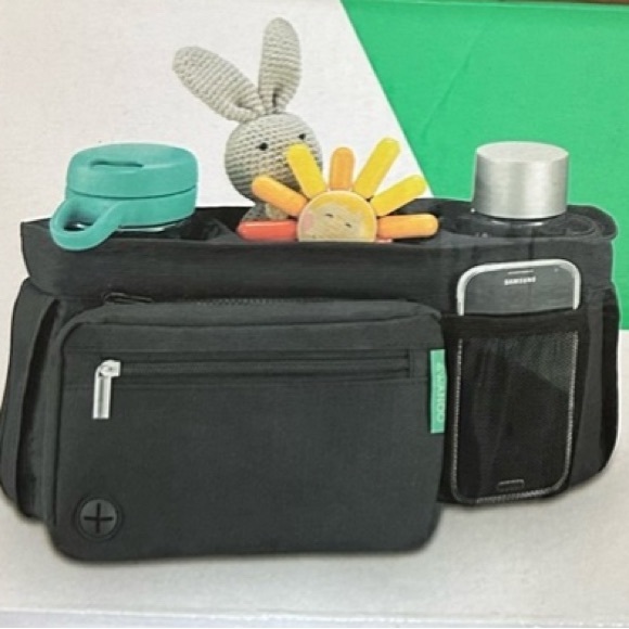 Black Stroller Organizer Bag Insulated Cup Holders Phone Pouch New In Box - Picture 3 of 3